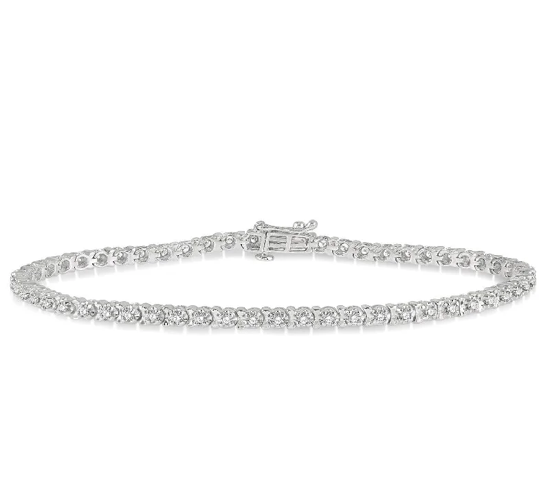 Luxury Wedding Bracelets-10K White Gold 1.00ctw Diamond Tennis Bracelet