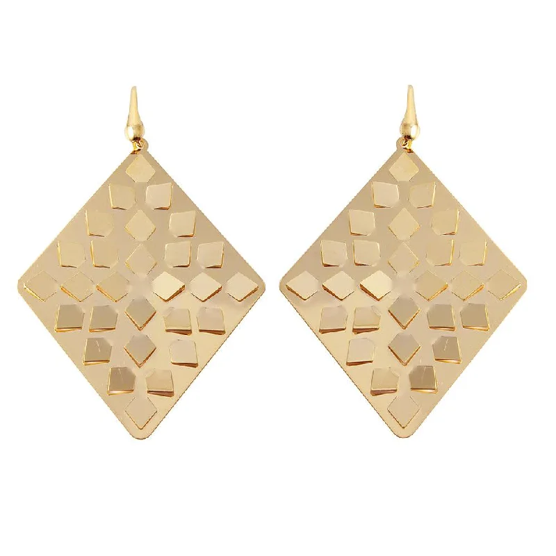 Sparkling Crystal Earrings-Silver 925 Gold Plated Flat Scoop Rhombus Earrings - ECE00014Y