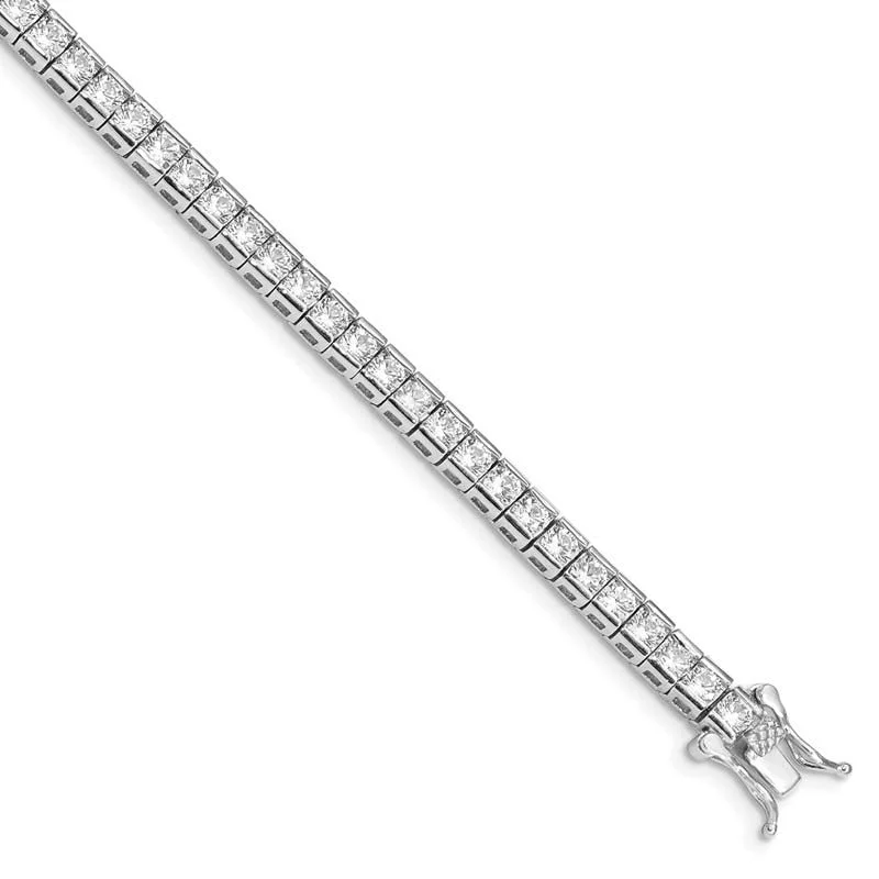 Men's Silver Bracelets-Sterling Silver Rhodium-plated CZ 7 inch Tennis Bracelet