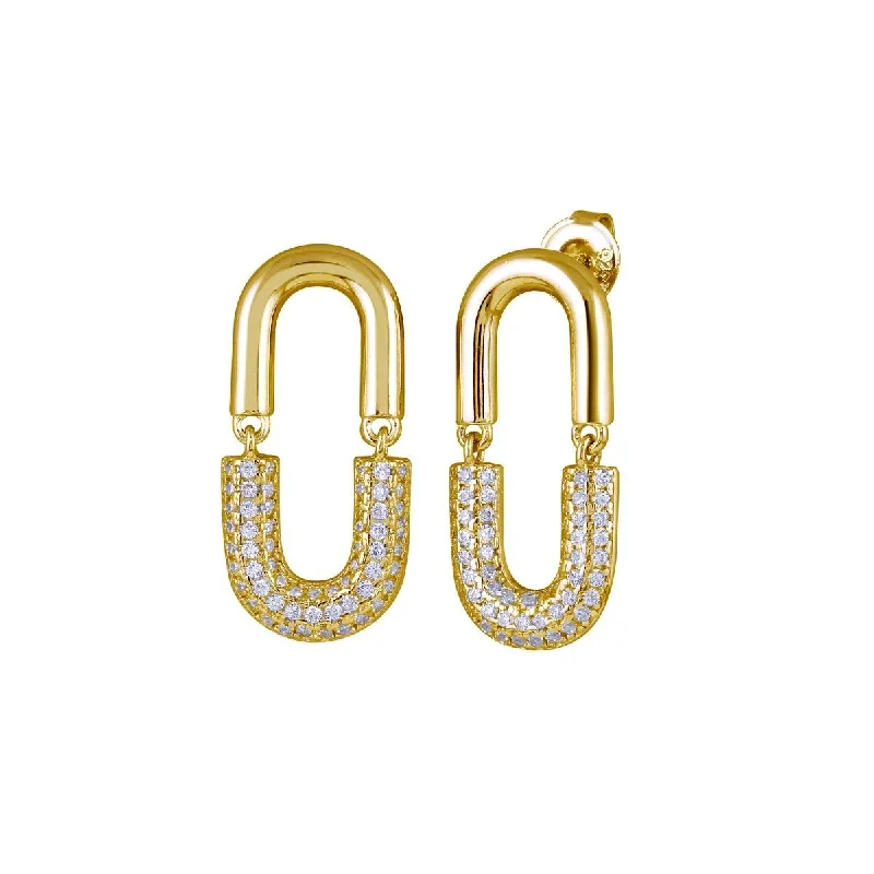 Cute Stud Earrings-Gold Plated 925 Sterling Silver Dangling Movable Link  Earring - GME00119GP