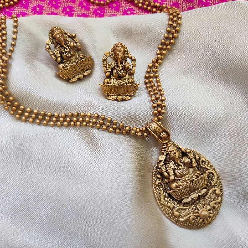 Pearl and Diamond Necklaces-Darshana Jewels Gold Plated Lord Ganesha Necklace Set