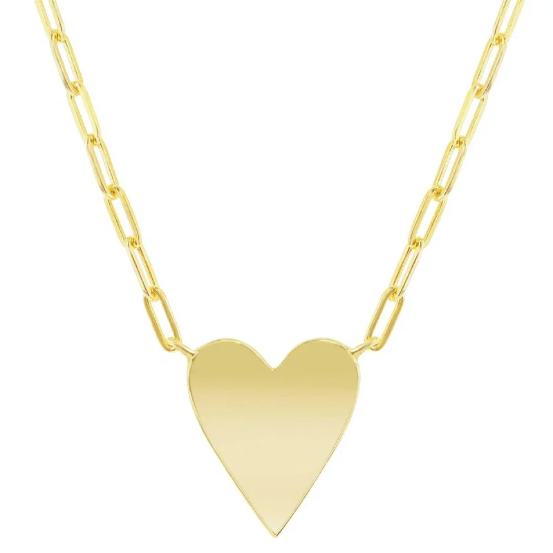 Simple Chain Necklaces-Classic Women's Necklace - YG Plated Sterling Polished Heart Paperclip | L-4356