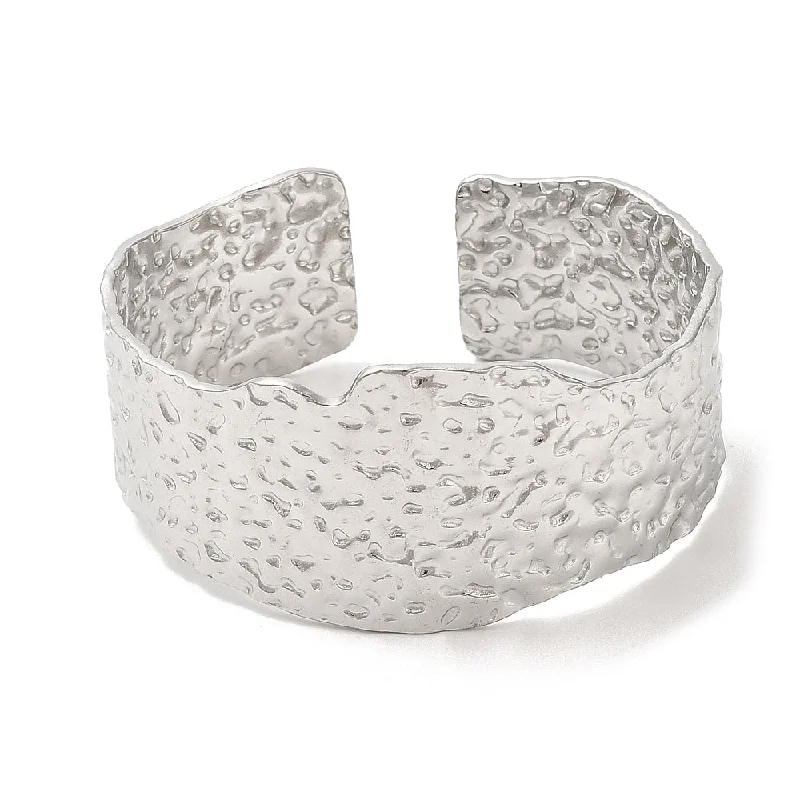 Delicate Wedding Bangles-Stainless Steel Hammered Wide Cuff Bangle