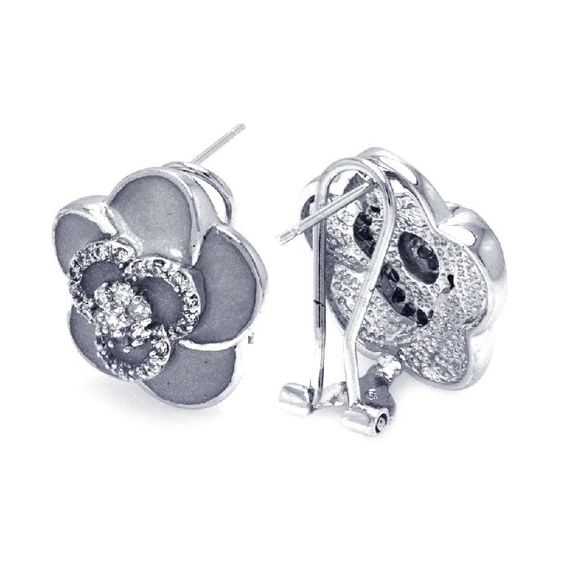 Trendy Drop Earrings-Clearance-Silver 925 Rhodium Plated Flower CZ Stud Earrings - BGE00121