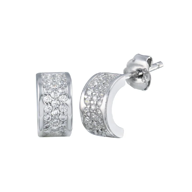 Handmade Gemstone Earrings-Rhodium Plated 925 Sterling Silver Semi Hoop CZ huggie hoop Earring - STE01238