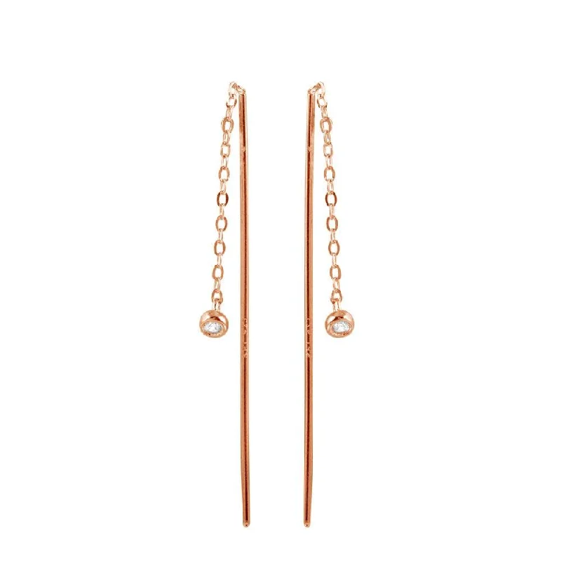 Custom Gold Earrings-Rose Gold Plated 925 Sterling Silver CZ Chain Dangling Earrings - STE01220RGP