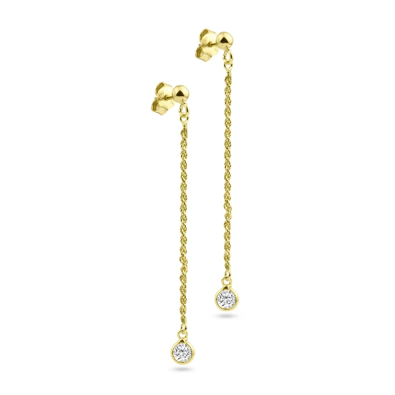 Trendy Ear Cuffs-Gold Plated 925 Sterling Silver Dangling Rope Clear CZ Stud Earring - ITE00093-GP