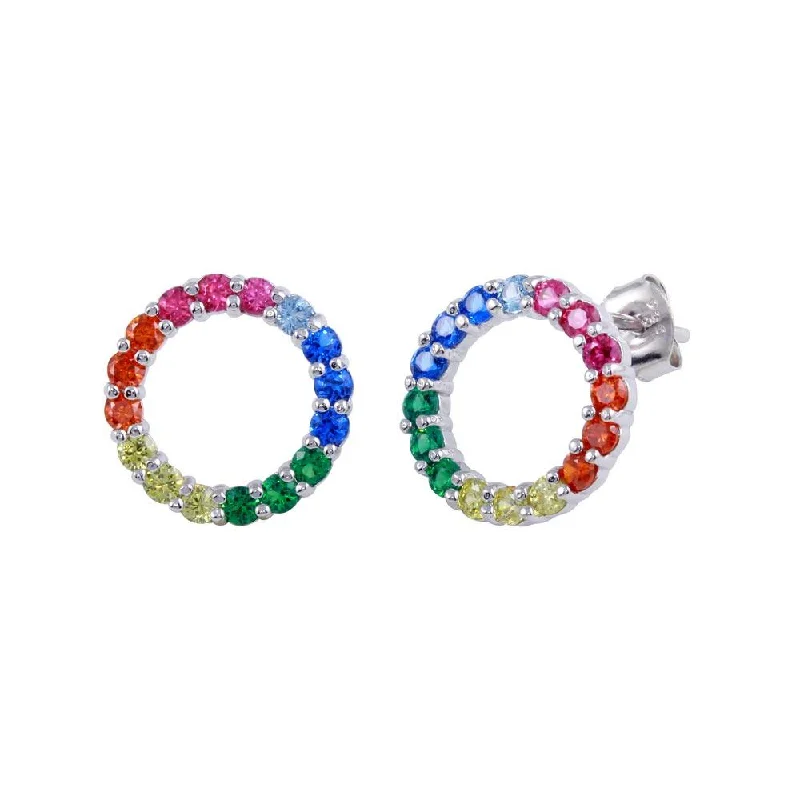 Crystal Hoop Earrings-Rhodium Plated 925 Sterling Silver Rainbow Open Circle Stud Earrings - BGE00605