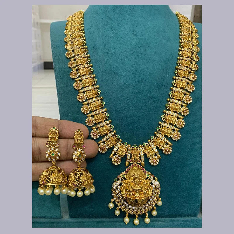 Romantic Gold Necklaces-Sona Creation Gold Plated Austrian Stone And Pearls Temple Necklace Set