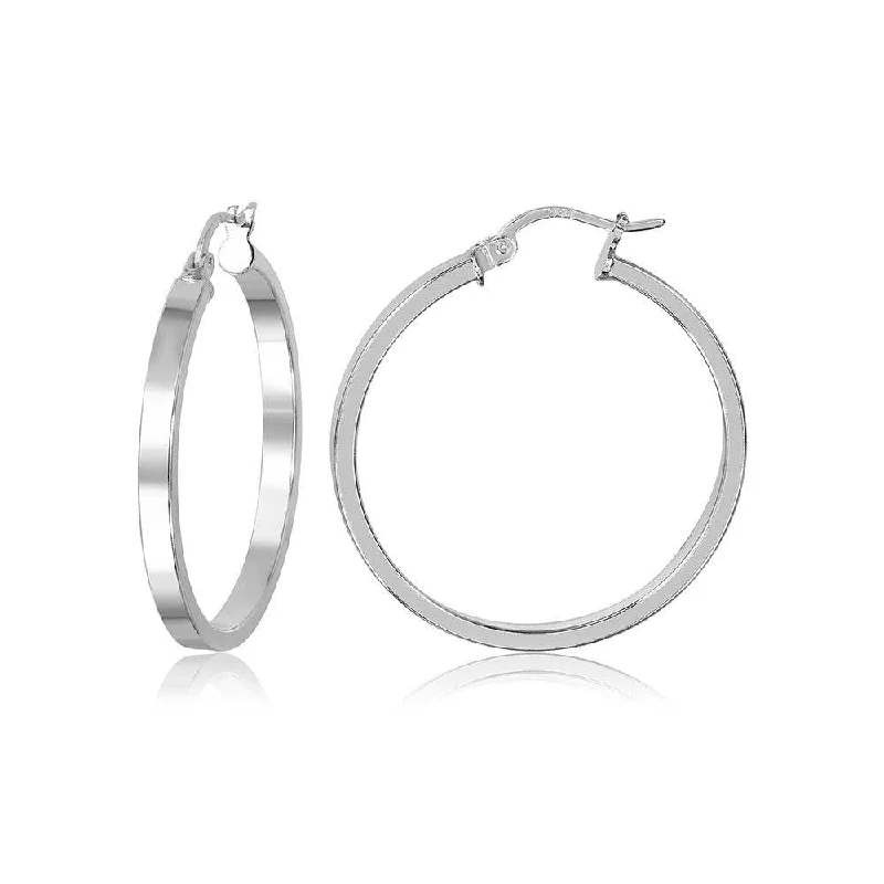 Crystal and Gemstone Earrings-Silver 925 Square Flat Hoop Earring 3mm Wide - HP05-3