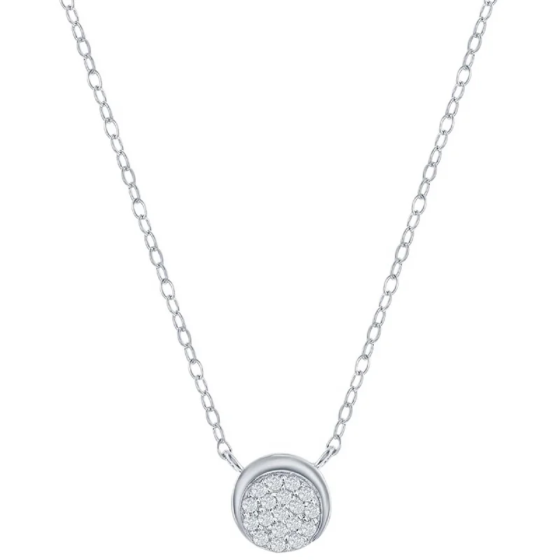 Designer Choker Necklaces-Classic Women's Necklace - Sterling Silver Round White CZ Half Moon Design | M-7097