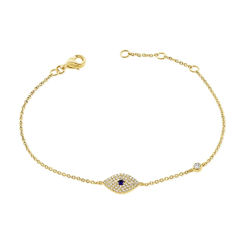 Adjustable Gemstone Cuff Bracelets-Sapphire & Diamonds Evil Eye Bracelet made in 14K Gold