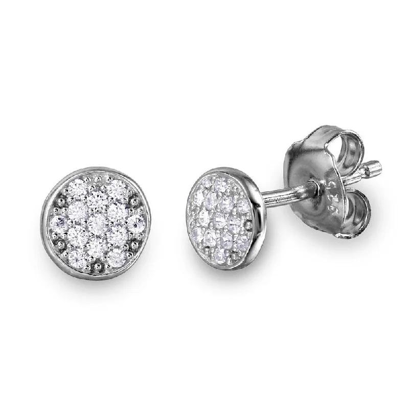 Luxury Gemstone Earrings-Silver 925 Rhodium Plated CZ Encrusted Disc Stud Earrings - GME00050