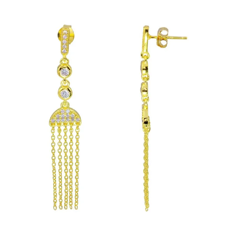 Silver Diamond Earrings-Gold Plated 925 Sterling Silver Drop Tassel Earrings - BGE00560