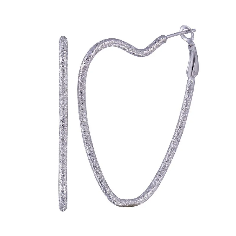 Silver Hoop Earrings-Clearance-Silver 925 Rhodium Plated Wavy Heart CZ Hoop Earrings - STE00226