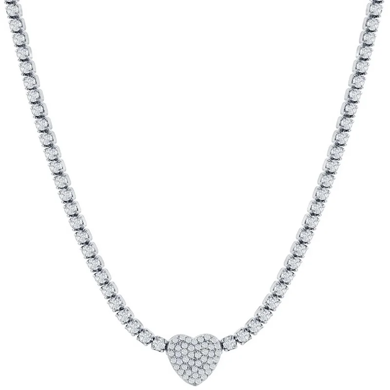 Beautiful Vintage Necklaces-Classic Women's Necklace - Sterling Silver Heart Shape White CZ Tennis Style | M-7062