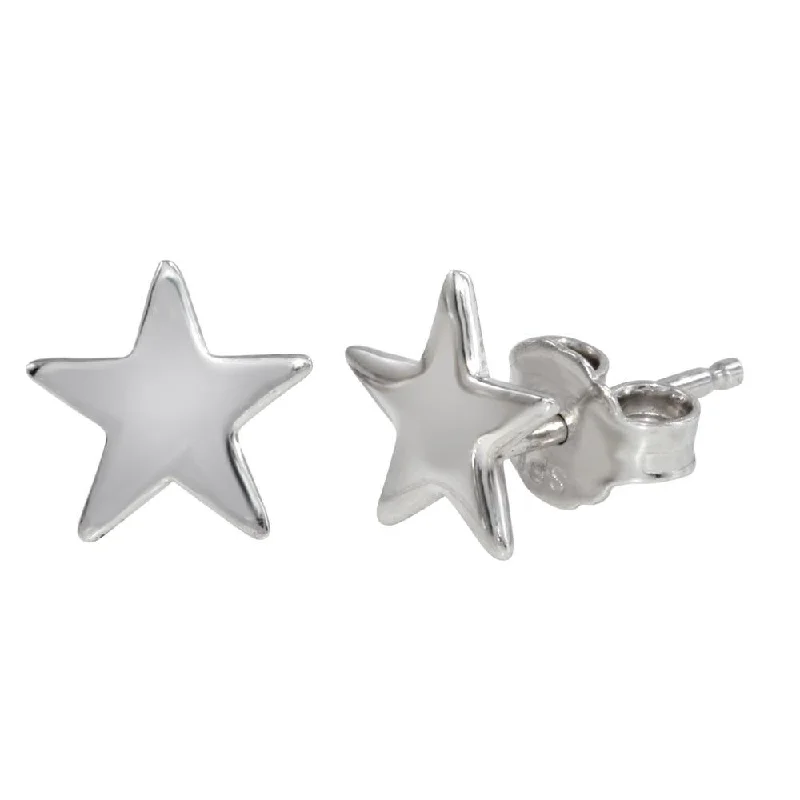 Artistic Earrings-Rhodium Plated 925 Sterling Silver Star Stud Earrings - SOE00010