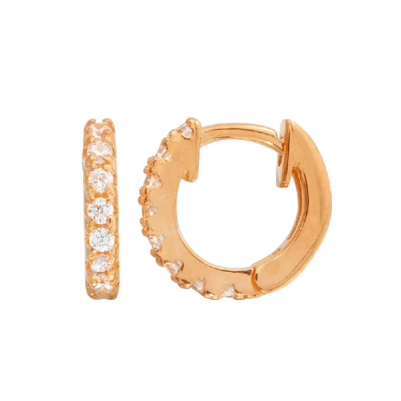 Clear Crystal Earrings-Rose Gold Plated 925 Sterling Silver CZ huggie hoop Earrings 9.3mm - STE01218RGP