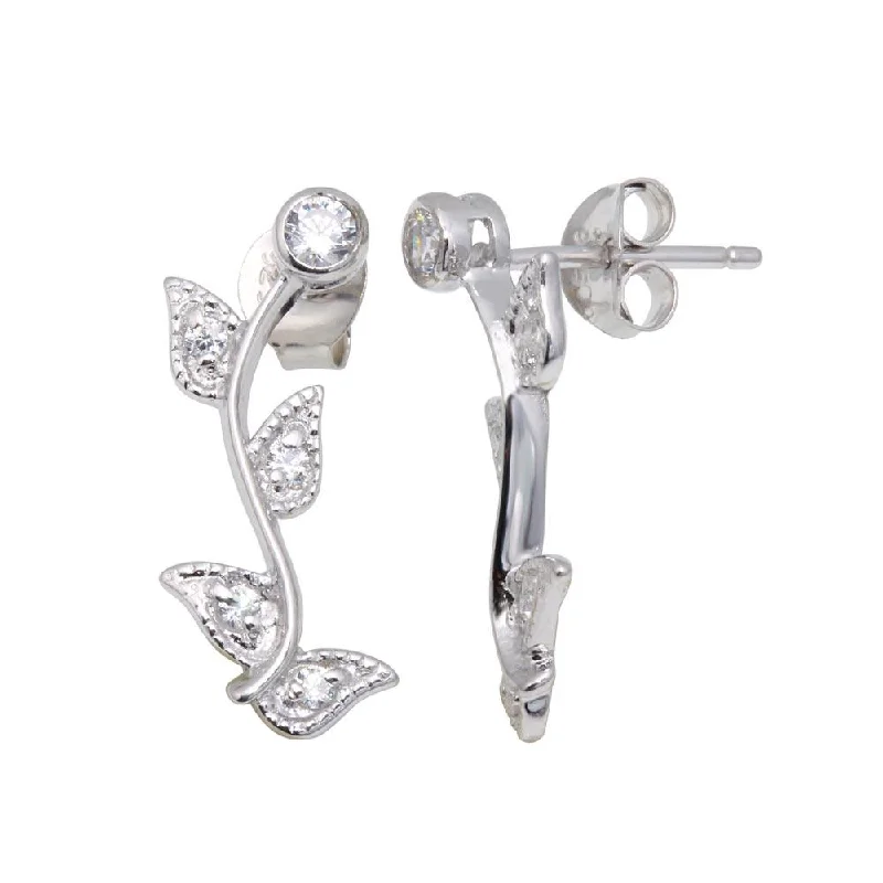 Fashion Earrings for Teens-Silver 925 Rhodium Plated Rose CZ Inlay Stud Earrings - BGE00217