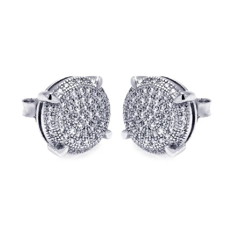 Contemporary Earrings-Silver 925 Rhodium Plated Micro Pave Clear Circle CZ Stud Earrings - ACE00046