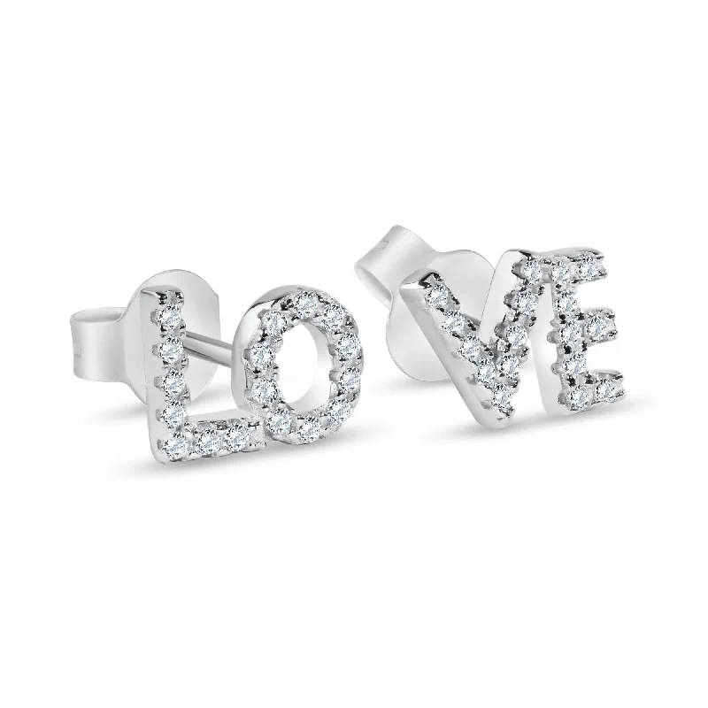 Elegant Wedding Earrings-Rhodium Plated 925 Sterling Silver Love Clear CZ Stud Earrings - BGE00736