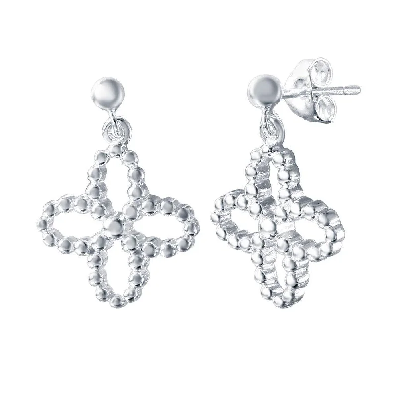 Affordable Gold Earrings-Silver 925 Rhodium Plated Clover Dangling Stud Earrings - STE00728