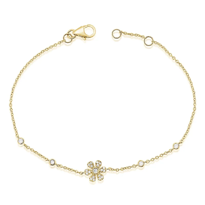 Elegant Silver Cuff Bracelets-Diamond Flower Chain Bracelet made in 14K Gold