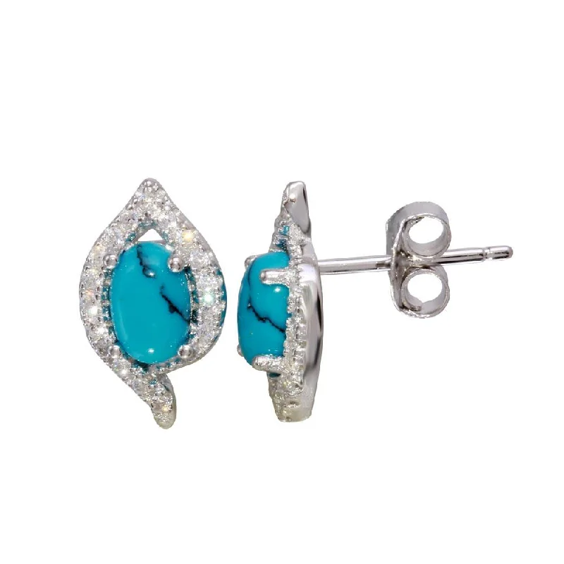 Vintage Silver Earrings-Rhodium Plated 925 Sterling Silver Stud Earrings with Turquoise and CZ Stones - BGE00577TQ