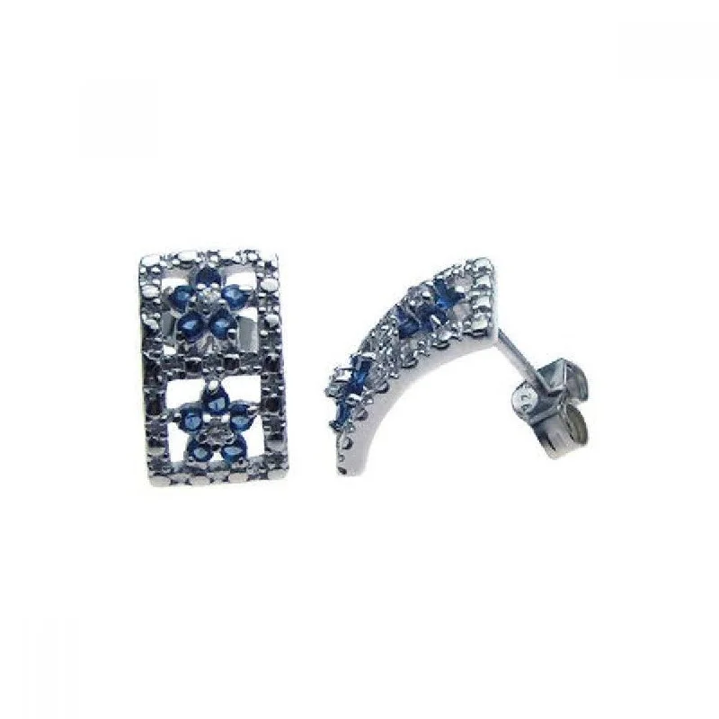 Stunning Gold Earrings-Silver 925 Rhodium Plated Blue Star and Clear CZ Stud Earrings - STE00934