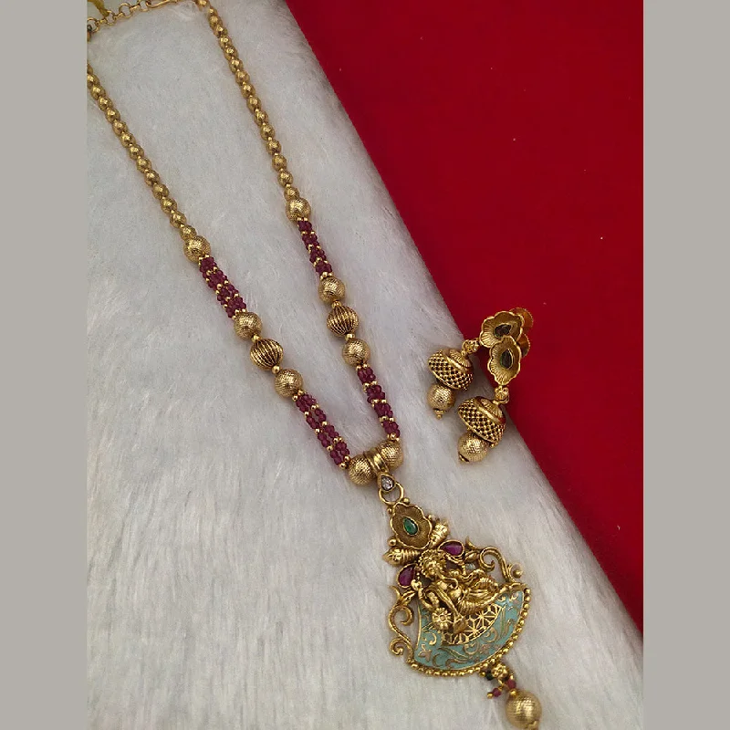 Beautiful Opal Necklaces-Kala Creation Gold Plated Pota Stone Temple Necklace Set