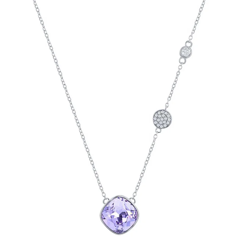 Elegant Pendant Necklaces for Women-Classic Women's Necklace - Round Shape Lavender and Smaller White CZ Stone | M-7088