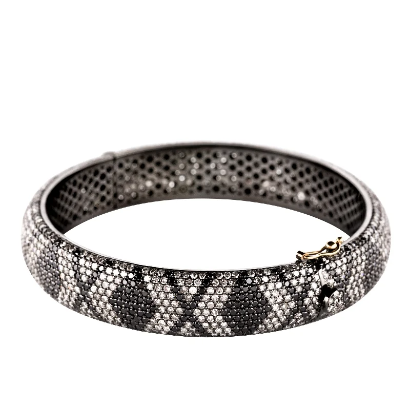 Custom Bangle Bracelets-Black & White Diamond XO Bangle