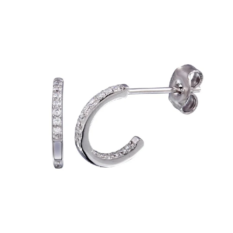 Classic Gold Earrings-Rhodium Plated 925 Sterling Silver Semi Hoop Inside Out CZ Earring - STE01232