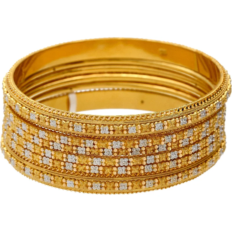 Luxury Diamond Bangle Bracelets-22K Multi-Tone Gold Beaded Filigree Bangle Set of 6