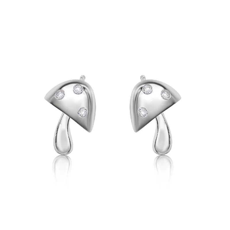 Gold Crystal Earrings-Rhodium Plated 925 Sterling Silver Mushroom Clear CZ Stud Earrings - BGE00749