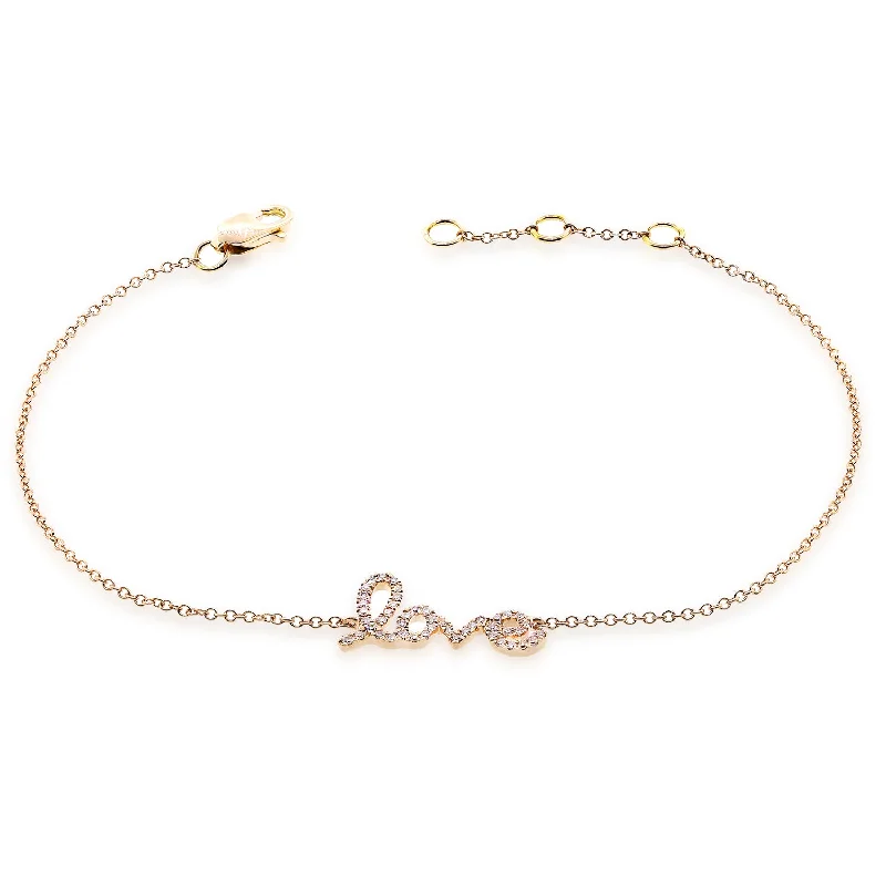 Personalized Tennis Bracelet Sets-OKGs Collection 14K Gold Love Chain Bracelet with Dazzling Diamonds