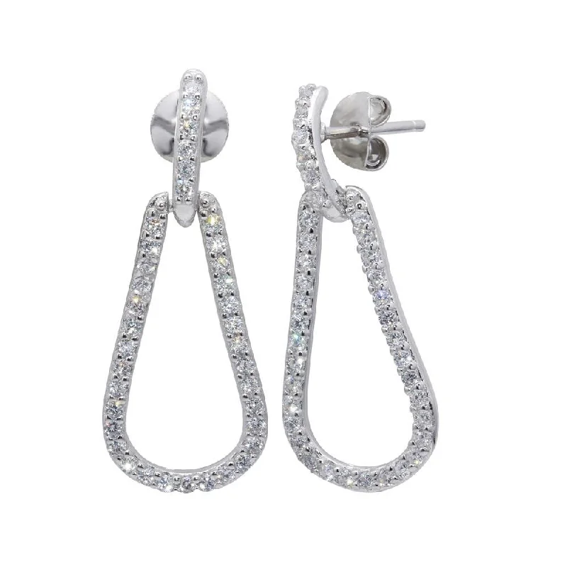 Unique Crystal Earrings-Silver 925 Rhodium Plated Open Teardrop CZ Outline Stud Earrings - BGE00397