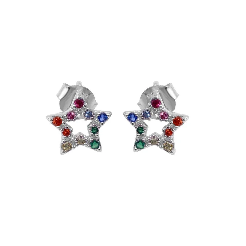 Unique Gemstone Earrings-Rhodium Plated 925 Sterling Silver Rainbow CZ Stud Earrings - BGE00606