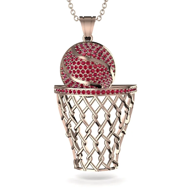 Classic Silver Chain Necklaces-Basketball Ruby Necklace For Men - Kyle No. 11