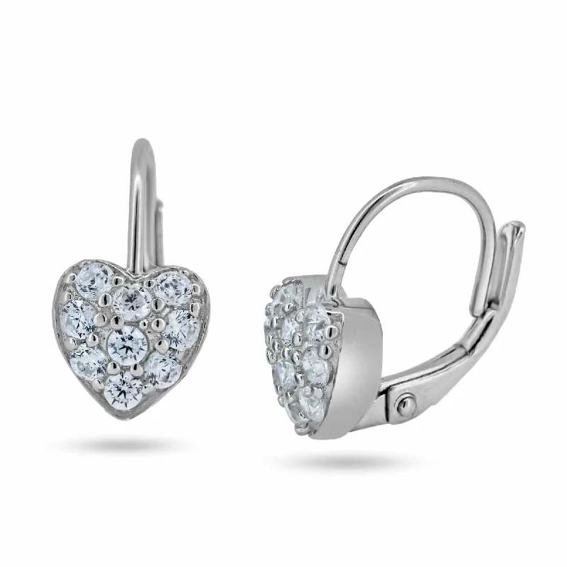 Cute Gemstone Earrings-Silver 925 Rhodium Plated Heart CZ Hoop Earrings - STE00624