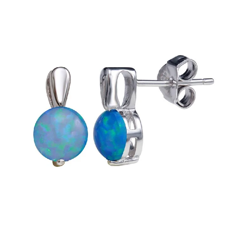 Colorful Dangle Earrings-Rhodium Plated 925 Sterling Silver Synthetic Blue Opal Stud Earrings - STE01160BLUE