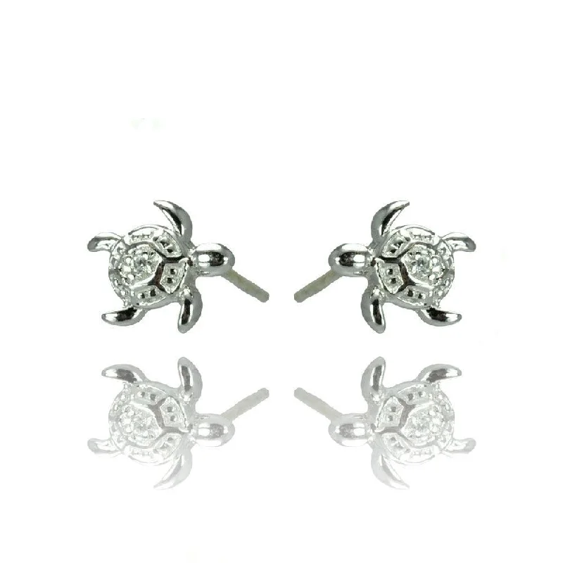 Unique Silver Stud Earrings-Silver 925 Rhodium Plated Turtle CZ Stud Earrings - STE00907