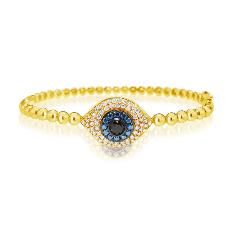 Customizable Diamond Cuff Bracelets-Gold & Diamond Evil Eye Beaded Bracelet