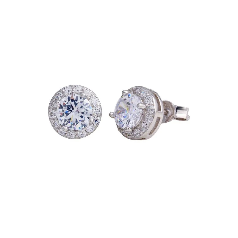 Retro Style Earrings-Rhodium Plated 925 Sterling Silver CZ Stud Halo Earrings - STE01183