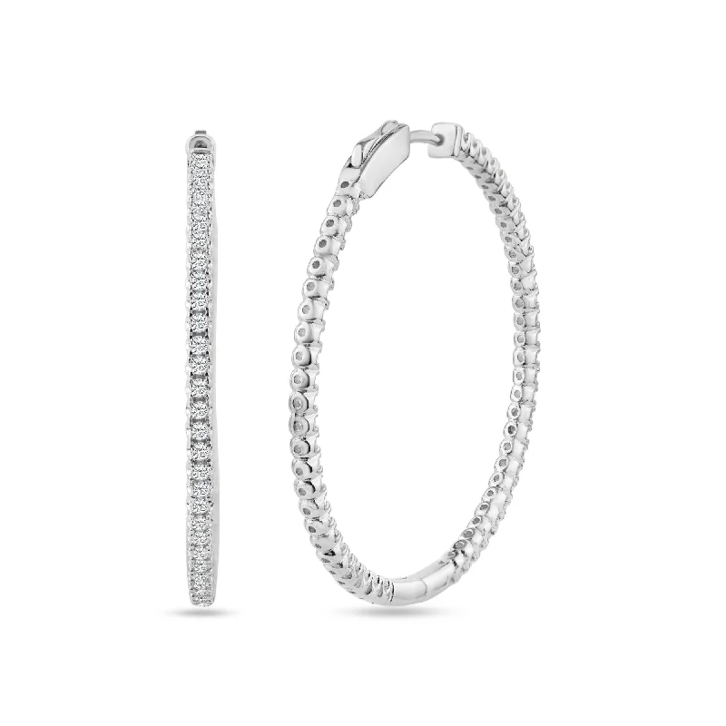 High-Quality Earrings-Rhodium Plated 925 Sterling Silver Eternity Clear CZ Hoop Earring 40mm - STE01340