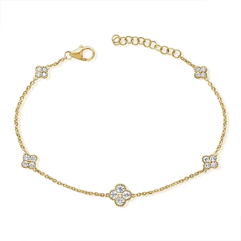 Beautiful Wedding Charm Bracelets-Diamond Clovers Bracelet made in 14K Gold