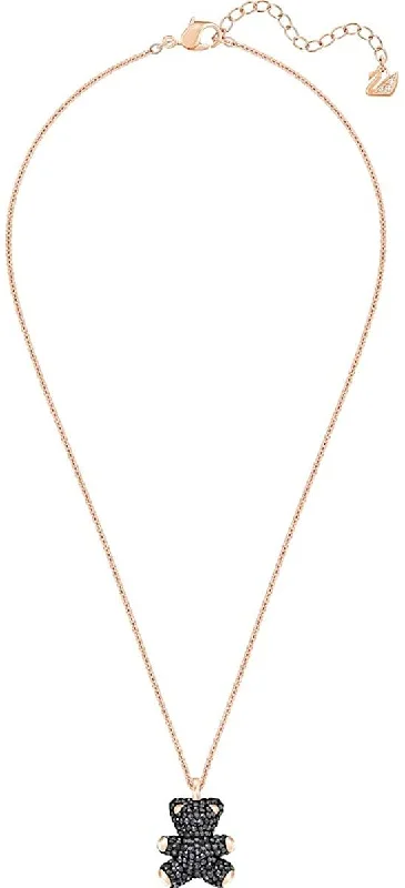 Fashionable Heart Shaped Necklaces-Swarovski Women's Necklace - Teddy 3D Black Pendant Rose Gold Plated | 5300448