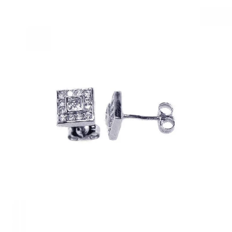 Gorgeous Pearl Earrings-Silver 925 Rhodium Plated Micro Pave Clear Square CZ Stud Post Earrings - ACE00018