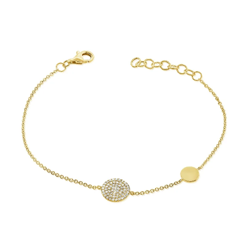 Elegant Chain Link Bracelets-Diamond Circle Disc Bracelet in 14K Gold