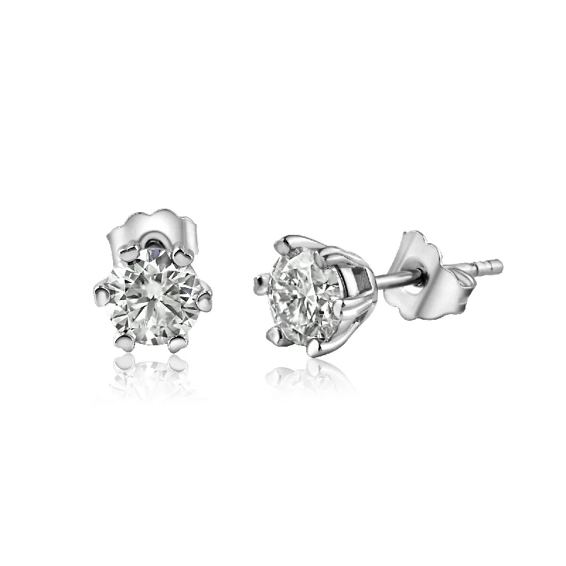 Boho Earrings for Weddings-925 Sterling Silver Moissanite 0.5 Carat 6mm Round Push Back Earring - MBGE00001